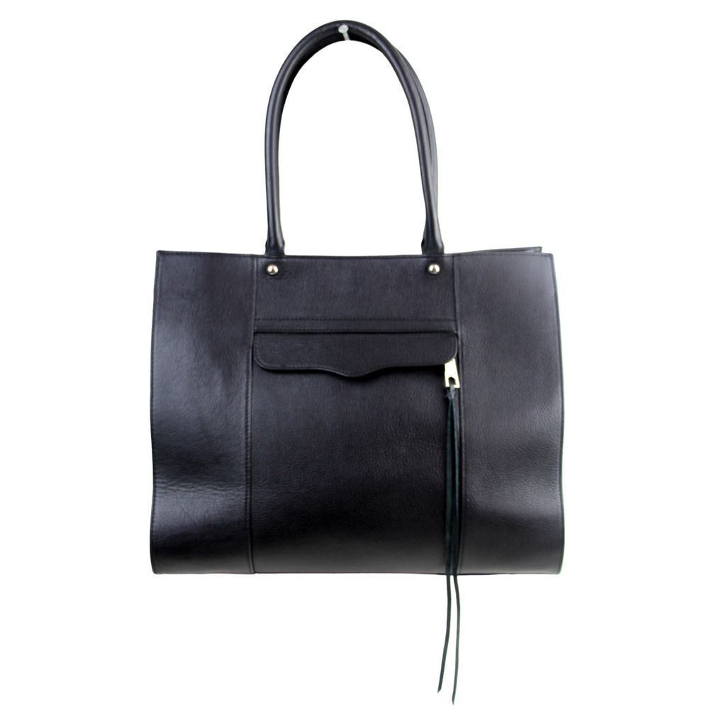 LARGE Rebecca Minkoff BLACK GENUINE LEATHER TOTE BUSINESS SHOULDER BAG HANDBAG 2